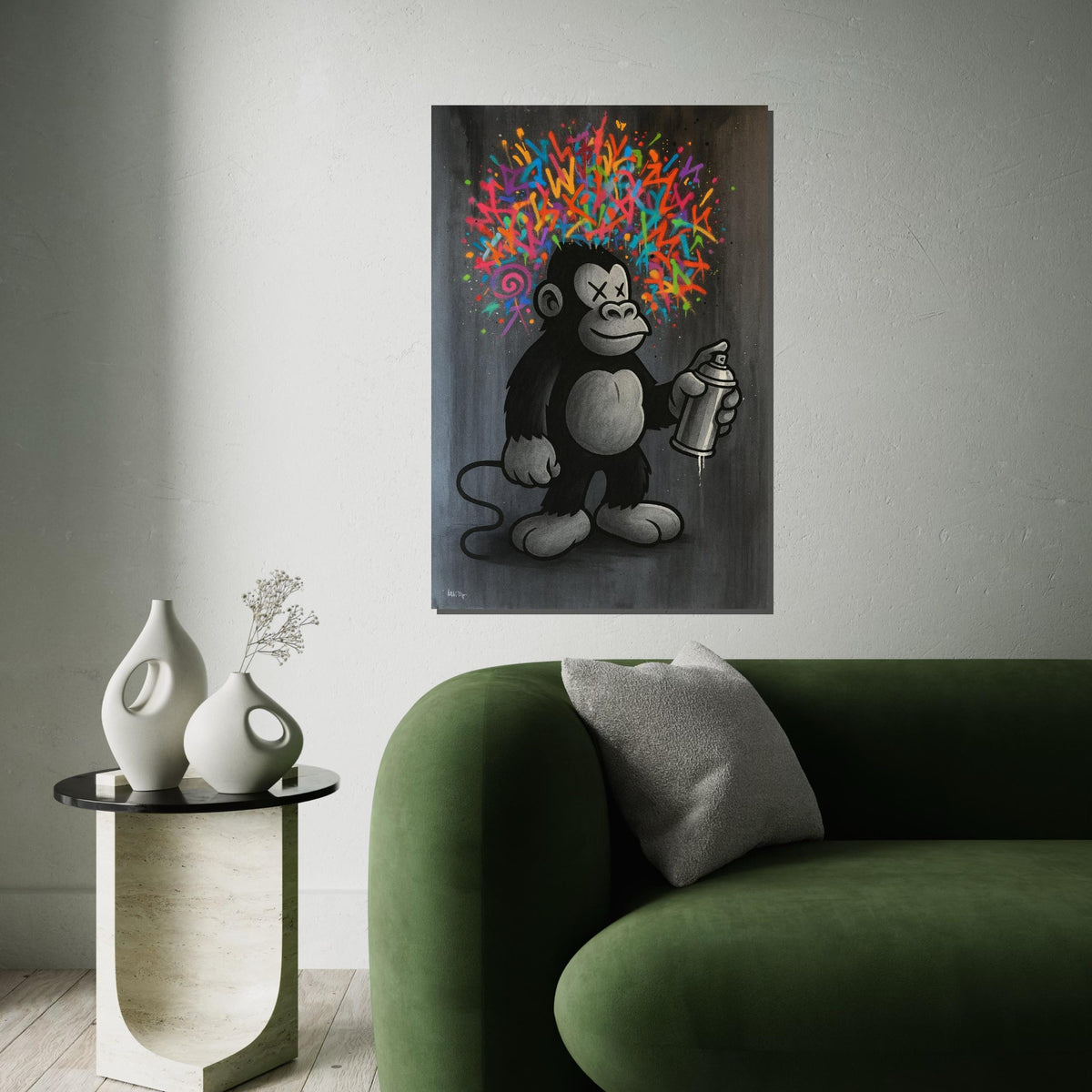 Graffiti Ape Canvas, Colorful Spray Paint Monkey Art, Urban Wall Art, Pop Art Canvas Design, Ready To Hang Street Art Decor, Gift Art