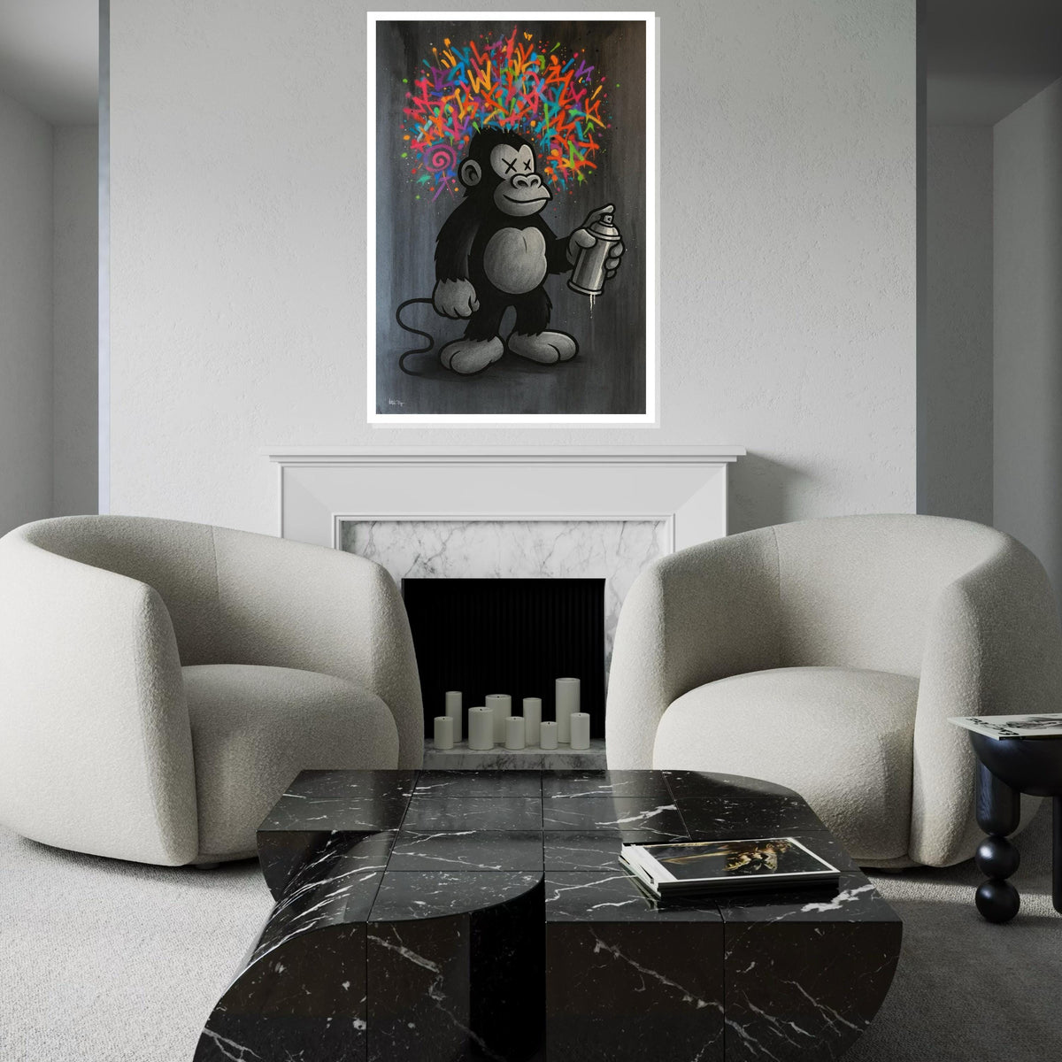 Graffiti Ape Canvas, Colorful Spray Paint Monkey Art, Urban Wall Art, Pop Art Canvas Design, Ready To Hang Street Art Decor, Gift Art