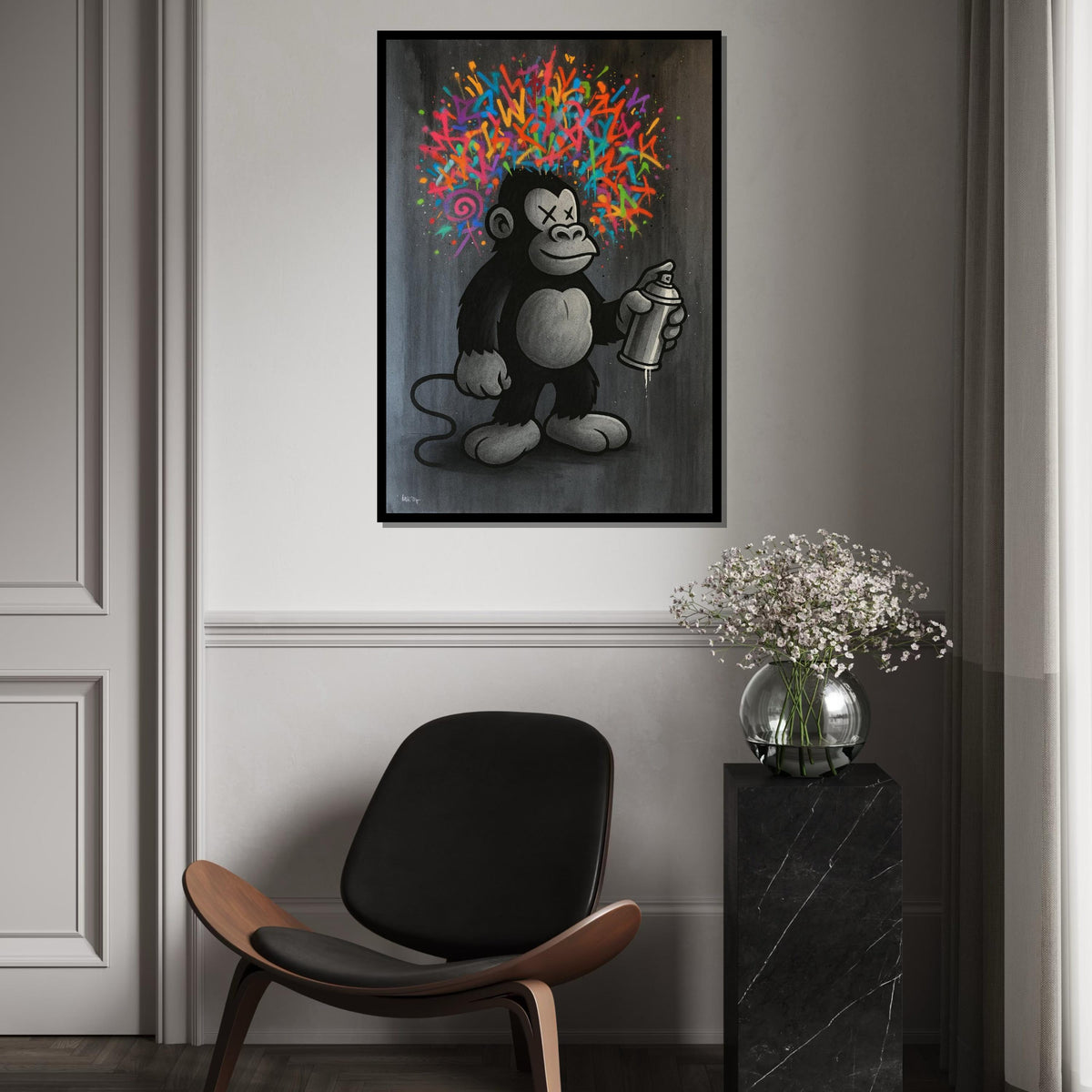 Graffiti Ape Canvas, Colorful Spray Paint Monkey Art, Urban Wall Art, Pop Art Canvas Design, Ready To Hang Street Art Decor, Gift Art