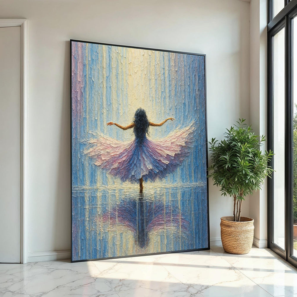 Ballerina Elegance, Dreamy Dance Canvas, Blue  Pink Wall Art, Impressionist Style, Wall Art Canvas Design,Ready to Hang Decoration,Music Art