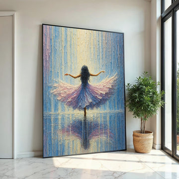 Ballerina Elegance, Dreamy Dance Canvas, Blue  Pink Wall Art, Impressionist Style, Wall Art Canvas Design,Ready to Hang Decoration,Music Art