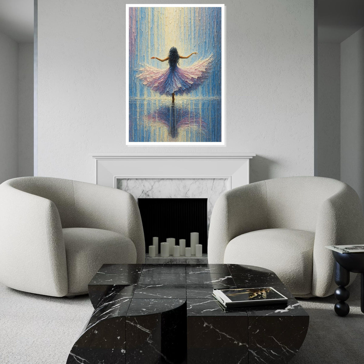 Ballerina Elegance, Dreamy Dance Canvas, Blue  Pink Wall Art, Impressionist Style, Wall Art Canvas Design,Ready to Hang Decoration,Music Art