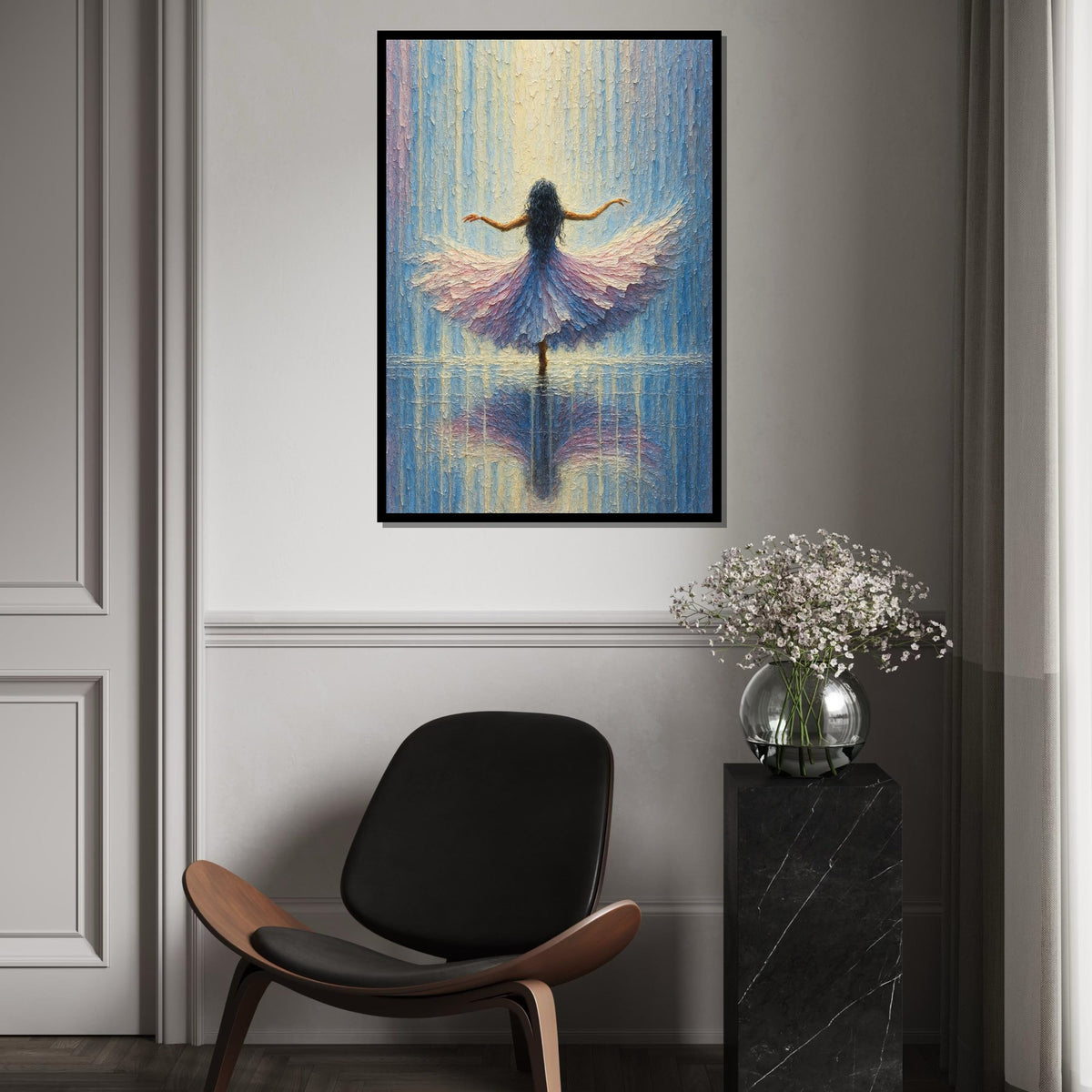 Ballerina Elegance, Dreamy Dance Canvas, Blue  Pink Wall Art, Impressionist Style, Wall Art Canvas Design,Ready to Hang Decoration,Music Art