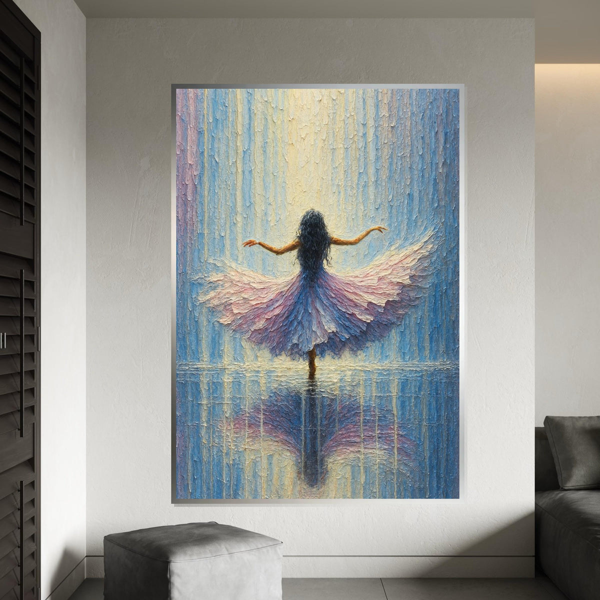Ballerina Elegance, Dreamy Dance Canvas, Blue  Pink Wall Art, Impressionist Style, Wall Art Canvas Design,Ready to Hang Decoration,Music Art