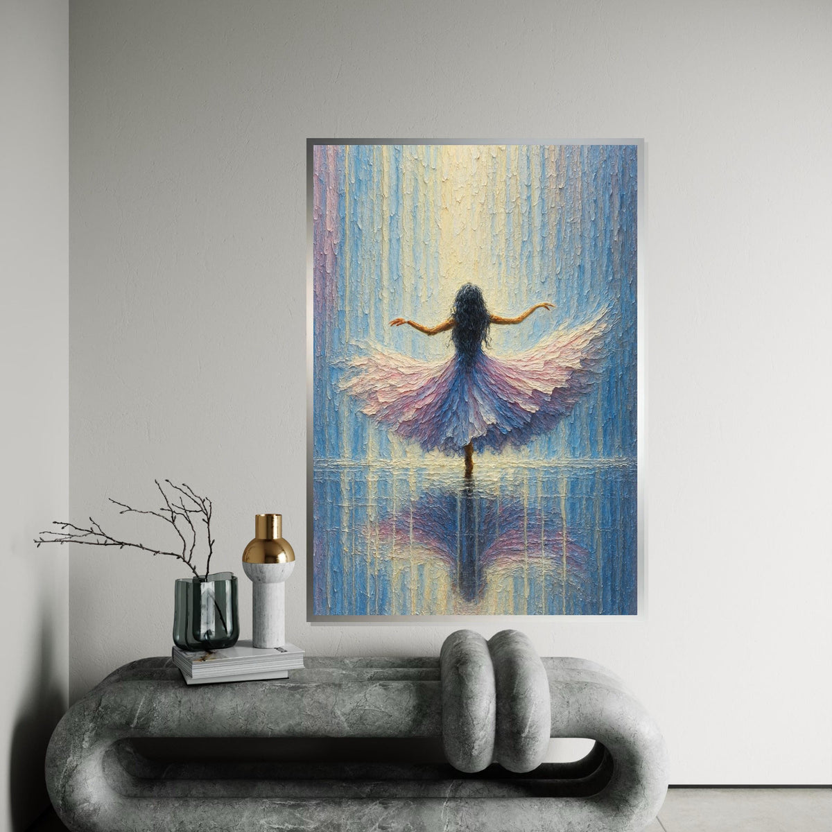 Ballerina Elegance, Dreamy Dance Canvas, Blue  Pink Wall Art, Impressionist Style, Wall Art Canvas Design,Ready to Hang Decoration,Music Art