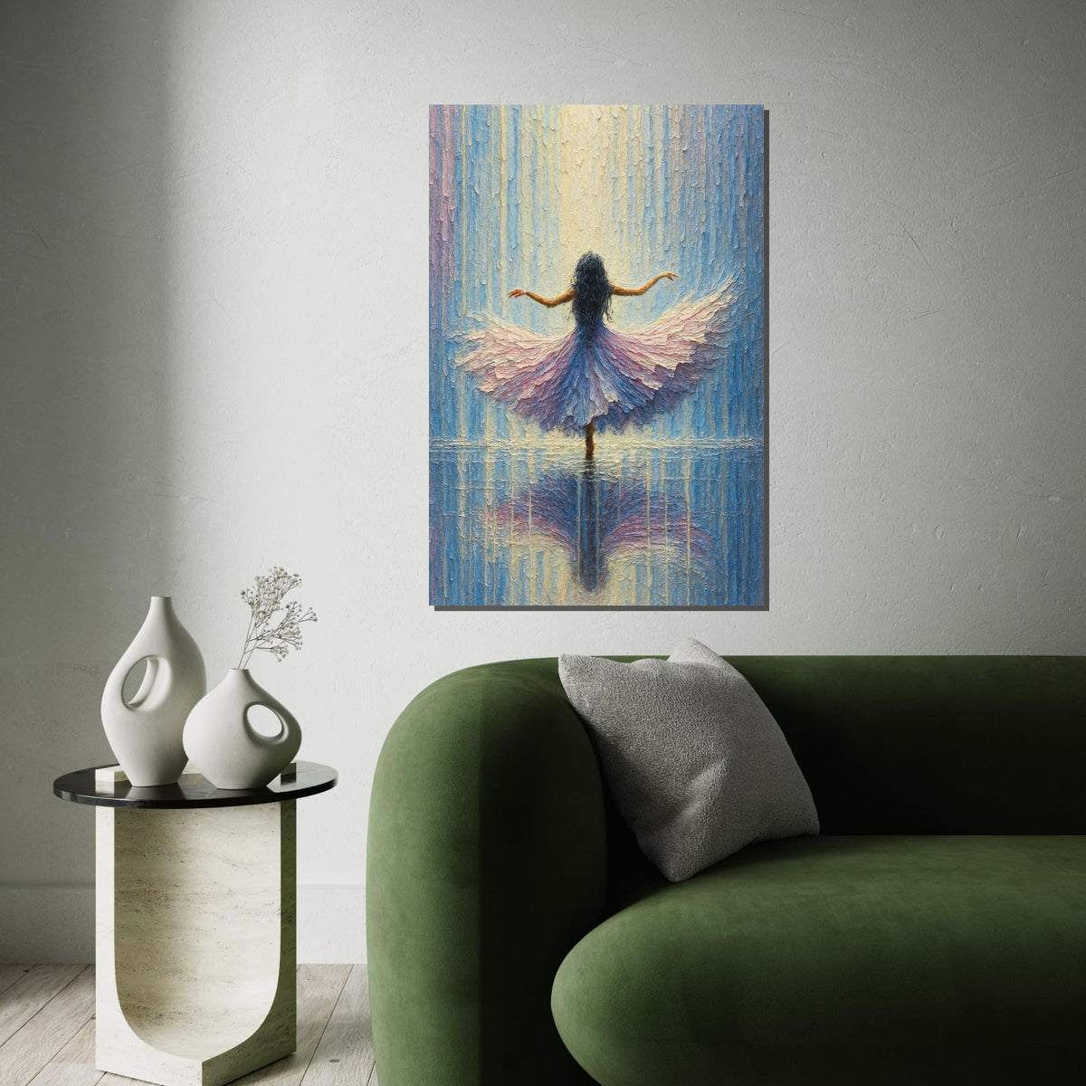 Ballerina Elegance, Dreamy Dance Canvas, Blue  Pink Wall Art, Impressionist Style, Wall Art Canvas Design,Ready to Hang Decoration,Music Art