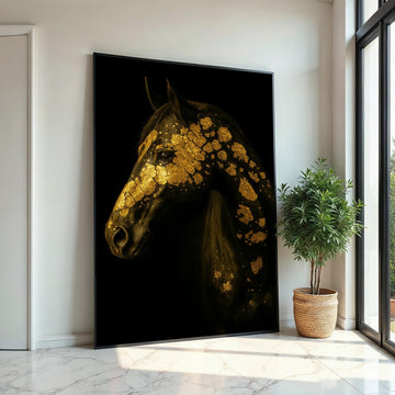 Golden Horse Elegance, Gold Horse Canvas Art, Animal Wall Art Print, Wall Art Canvas Design, Ready To Hang, Sophisticated Horse Decor