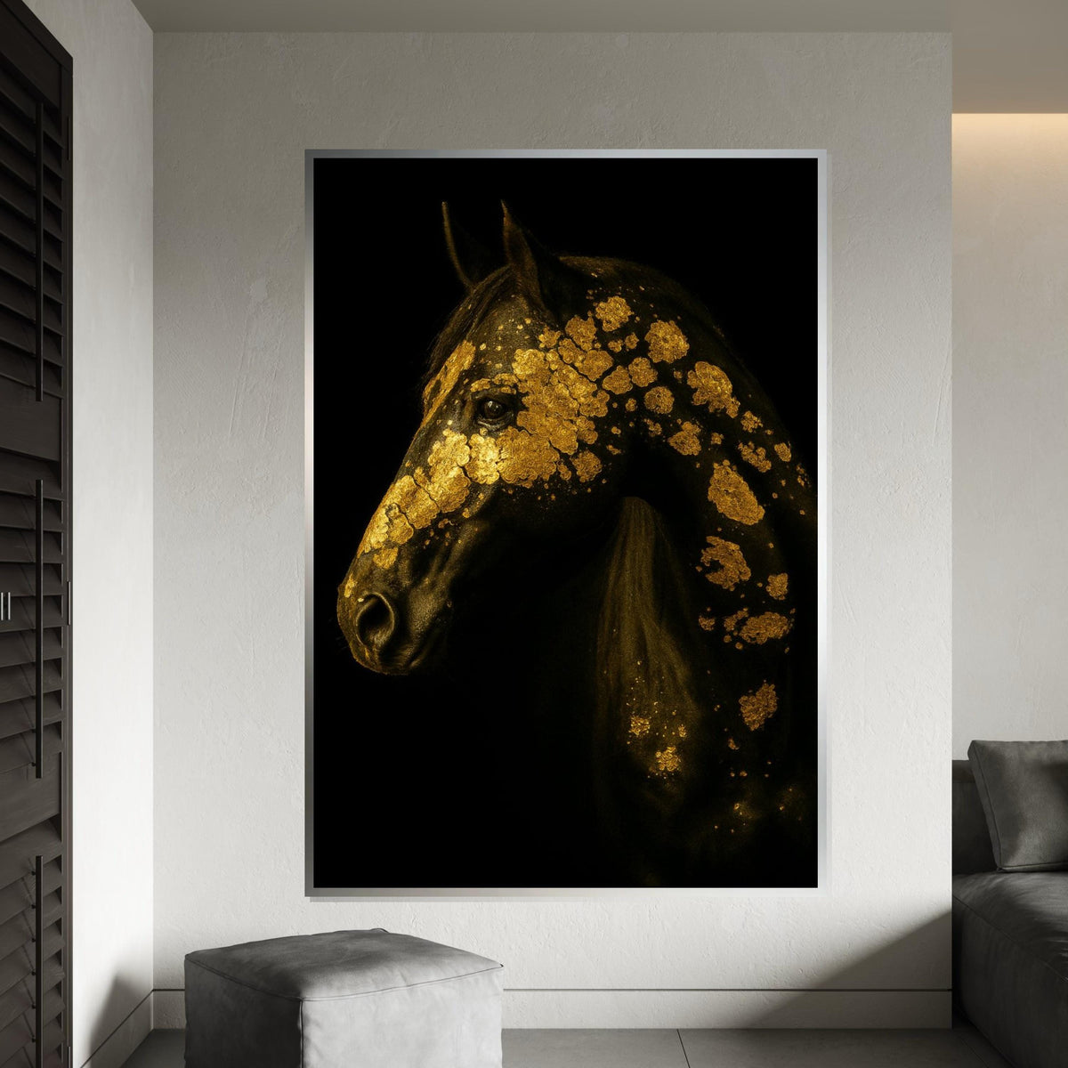 Golden Horse Elegance, Gold Horse Canvas Art, Animal Wall Art Print, Wall Art Canvas Design, Ready To Hang, Sophisticated Horse Decor