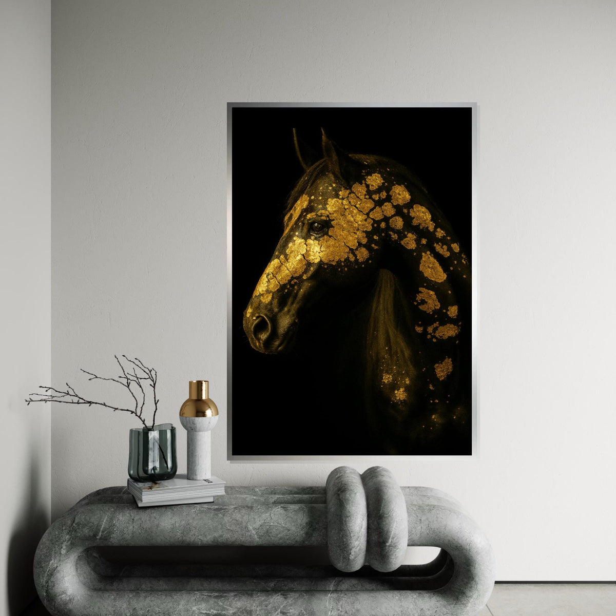 Golden Horse Elegance, Gold Horse Canvas Art, Animal Wall Art Print, Wall Art Canvas Design, Ready To Hang, Sophisticated Horse Decor