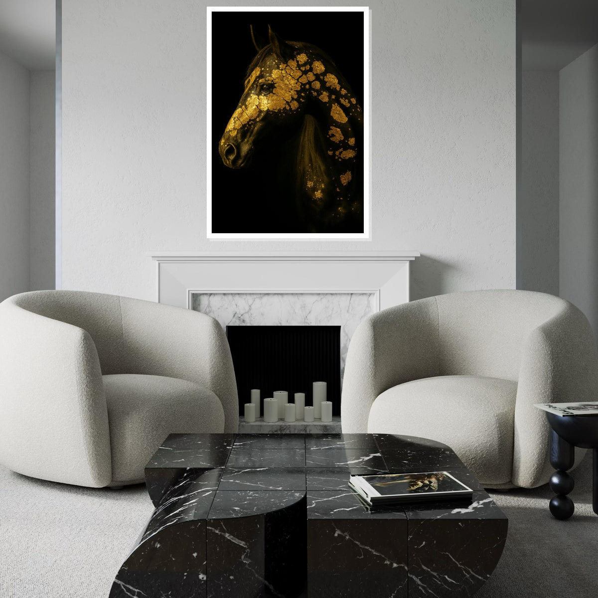 Golden Horse Elegance, Gold Horse Canvas Art, Animal Wall Art Print, Wall Art Canvas Design, Ready To Hang, Sophisticated Horse Decor