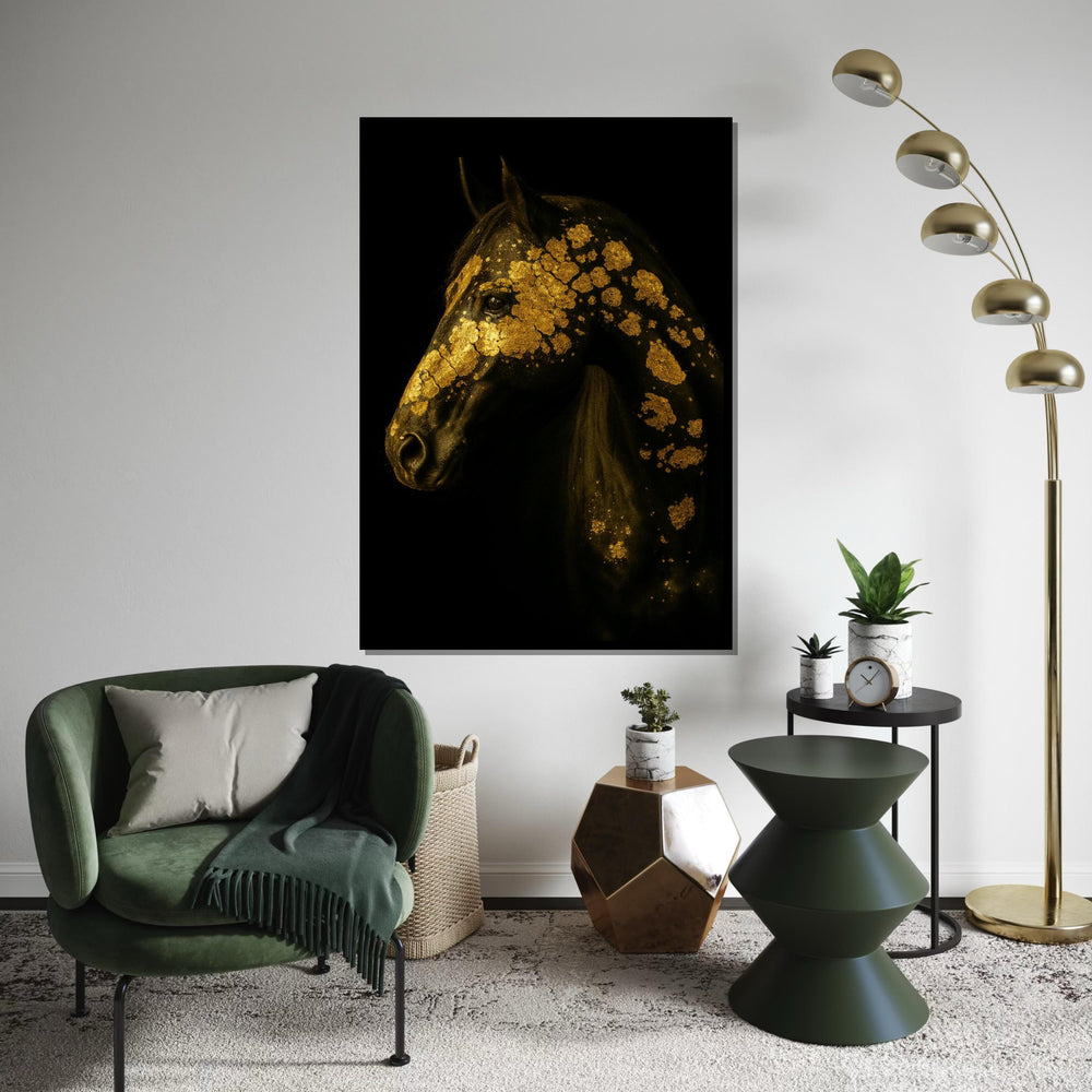 Golden Horse Elegance, Gold Horse Canvas Art, Animal Wall Art Print, Wall Art Canvas Design, Ready To Hang, Sophisticated Horse Decor