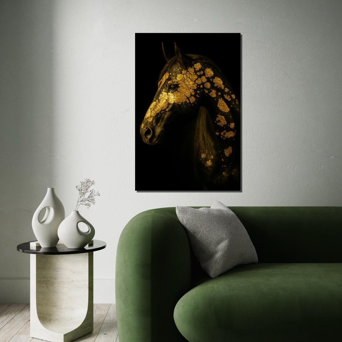 Golden Horse Elegance, Gold Horse Canvas Art, Animal Wall Art Print, Wall Art Canvas Design, Ready To Hang, Sophisticated Horse Decor