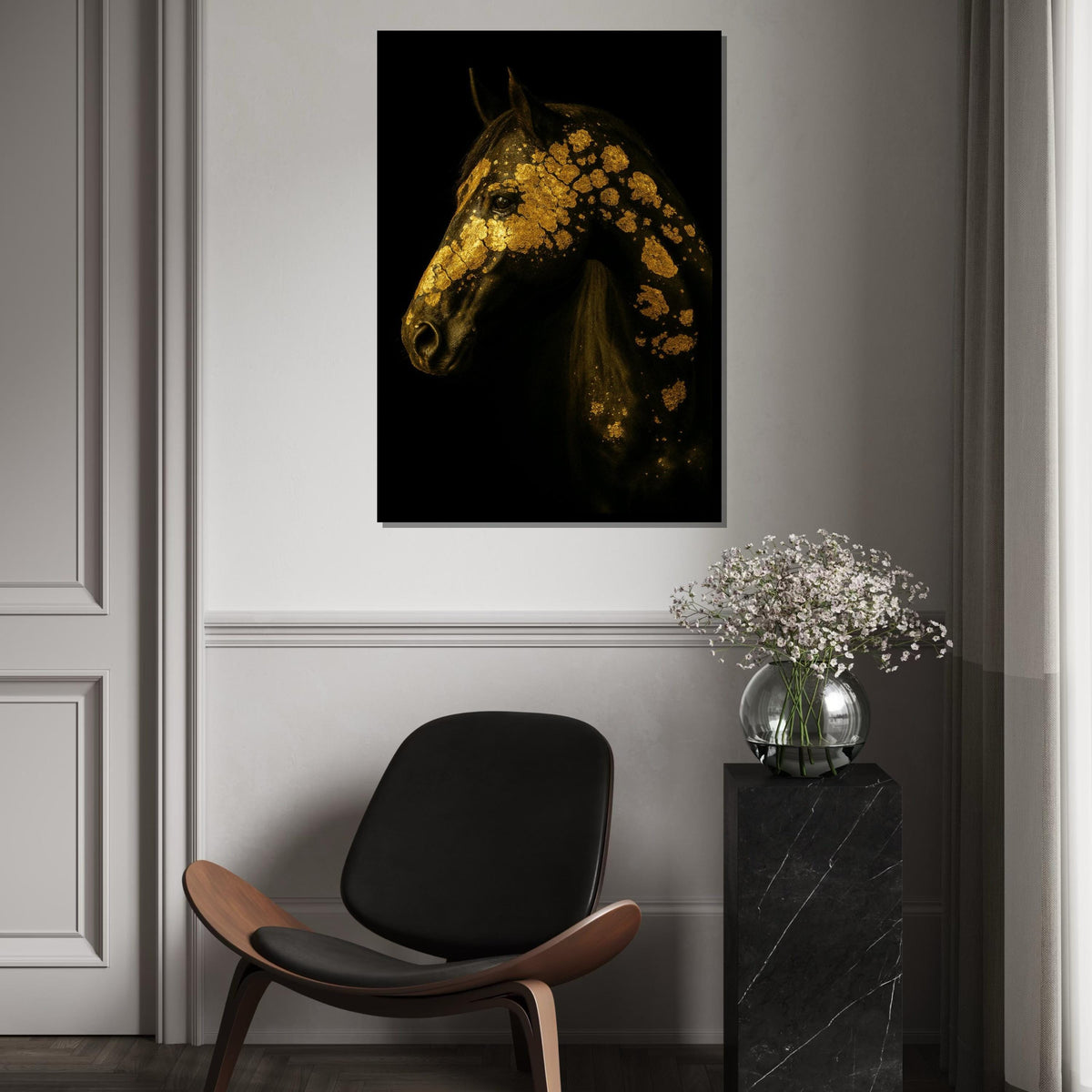 Golden Horse Elegance, Gold Horse Canvas Art, Animal Wall Art Print, Wall Art Canvas Design, Ready To Hang, Sophisticated Horse Decor