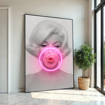 Marilyn Monroe Bubblegum Canvas, Neon Pop Art Print, Sexy Retro Wall Art, Glamorous Hollywood Icon Poster, Ready To Hang Decor