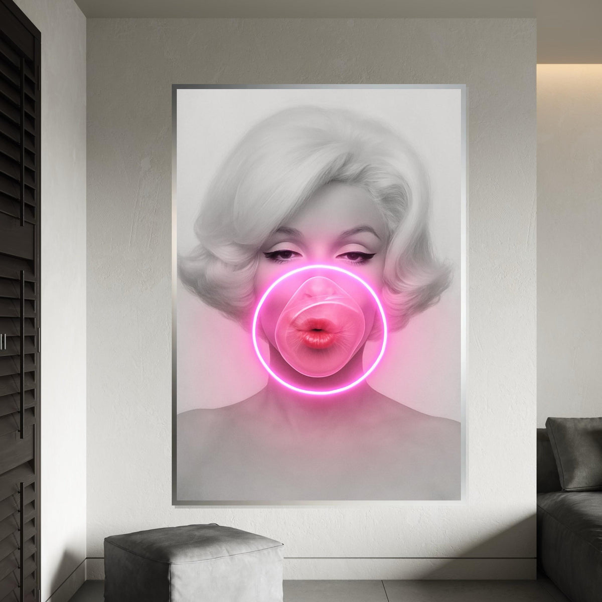 Marilyn Monroe Bubblegum Canvas, Neon Pop Art Print, Sexy Retro Wall Art, Glamorous Hollywood Icon Poster, Ready To Hang Decor