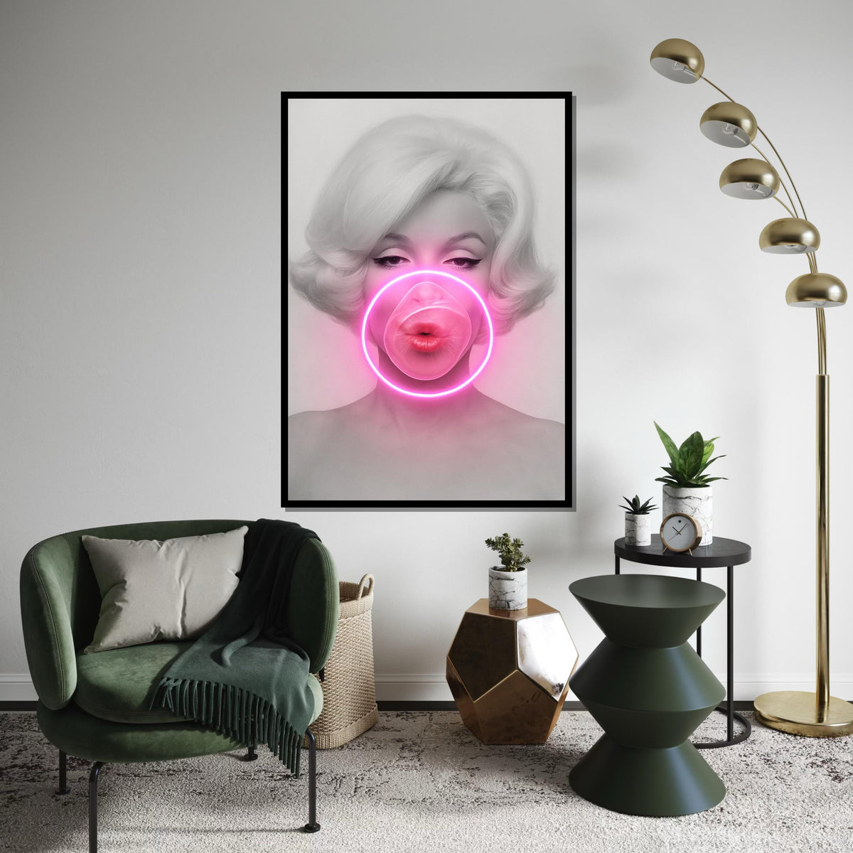 Marilyn Monroe Bubblegum Canvas, Neon Pop Art Print, Sexy Retro Wall Art, Glamorous Hollywood Icon Poster, Ready To Hang Decor