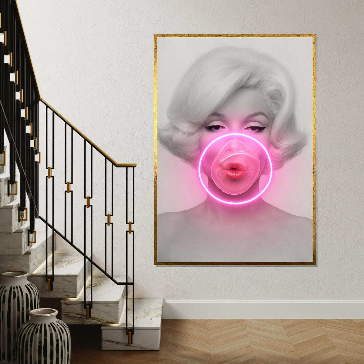 Marilyn Monroe Bubblegum Canvas, Neon Pop Art Print, Sexy Retro Wall Art, Glamorous Hollywood Icon Poster, Ready To Hang Decor