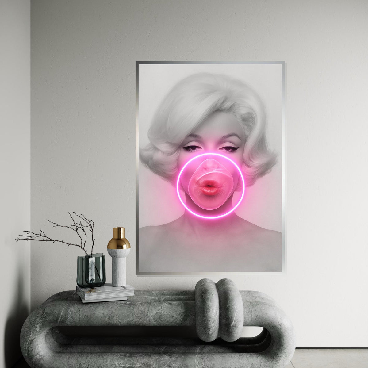 Marilyn Monroe Bubblegum Canvas, Neon Pop Art Print, Sexy Retro Wall Art, Glamorous Hollywood Icon Poster, Ready To Hang Decor