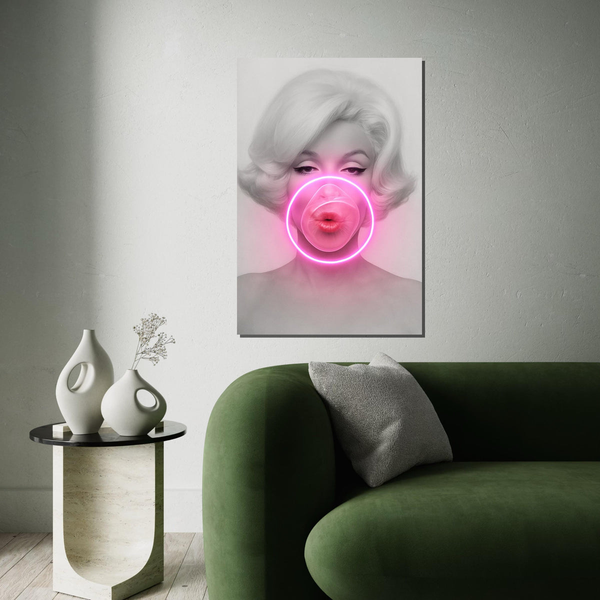 Marilyn Monroe Bubblegum Canvas, Neon Pop Art Print, Sexy Retro Wall Art, Glamorous Hollywood Icon Poster, Ready To Hang Decor