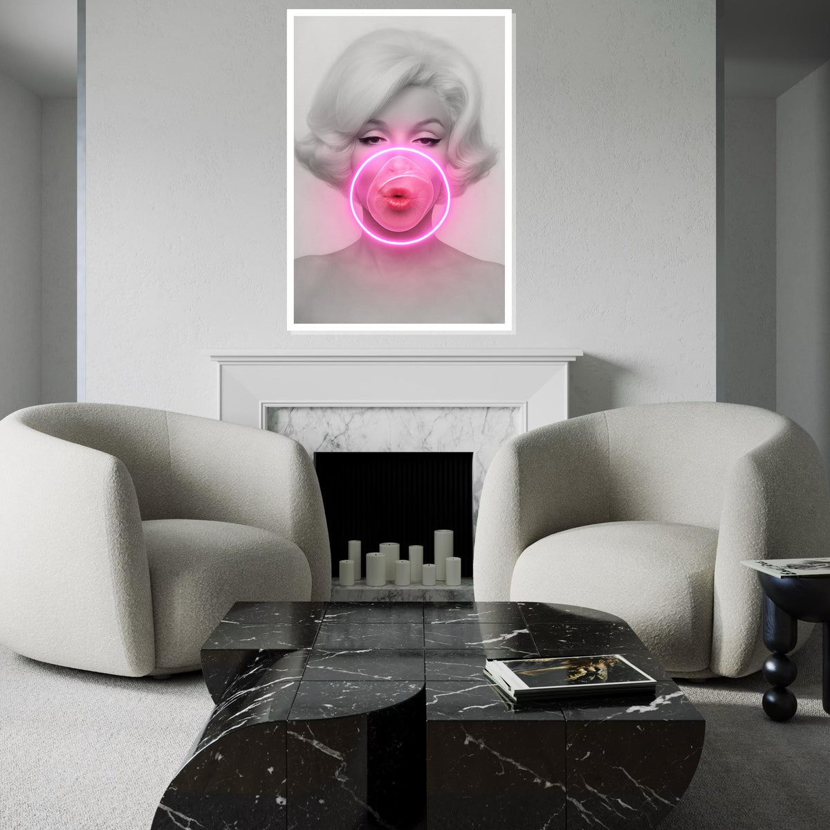 Marilyn Monroe Bubblegum Canvas, Neon Pop Art Print, Sexy Retro Wall Art, Glamorous Hollywood Icon Poster, Ready To Hang Decor