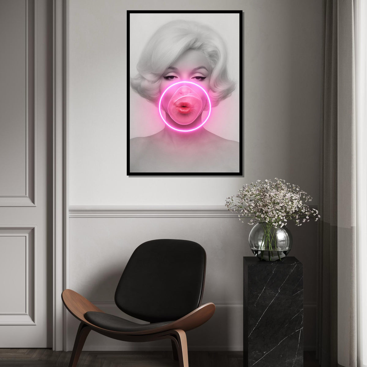 Marilyn Monroe Bubblegum Canvas, Neon Pop Art Print, Sexy Retro Wall Art, Glamorous Hollywood Icon Poster, Ready To Hang Decor