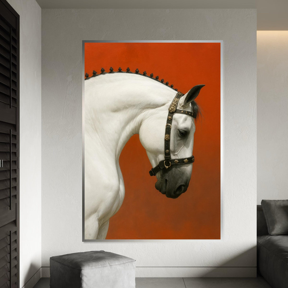 Elegant White Horse, Majestic Horse Portrait, Equine Art Canvas, Animal Wall Art, Wall Art Canvas Design, Ready to Hang Decoration