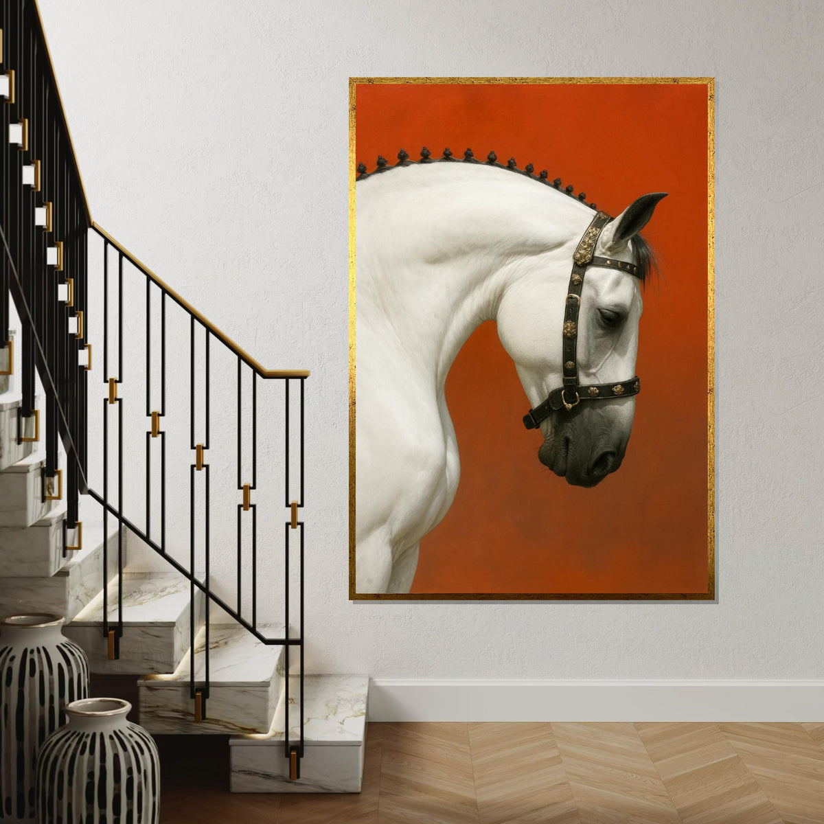 Elegant White Horse, Majestic Horse Portrait, Equine Art Canvas, Animal Wall Art, Wall Art Canvas Design, Ready to Hang Decoration
