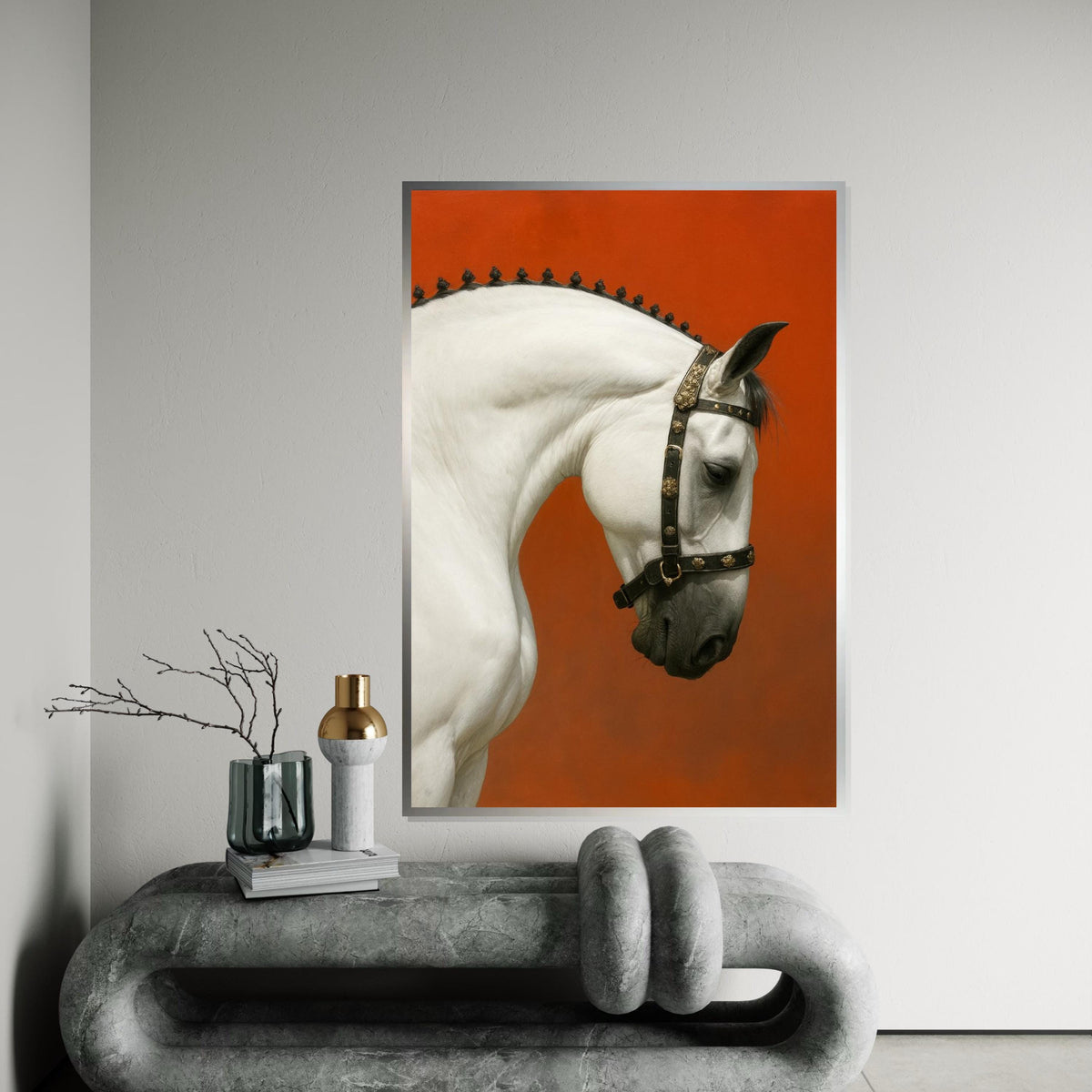 Elegant White Horse, Majestic Horse Portrait, Equine Art Canvas, Animal Wall Art, Wall Art Canvas Design, Ready to Hang Decoration
