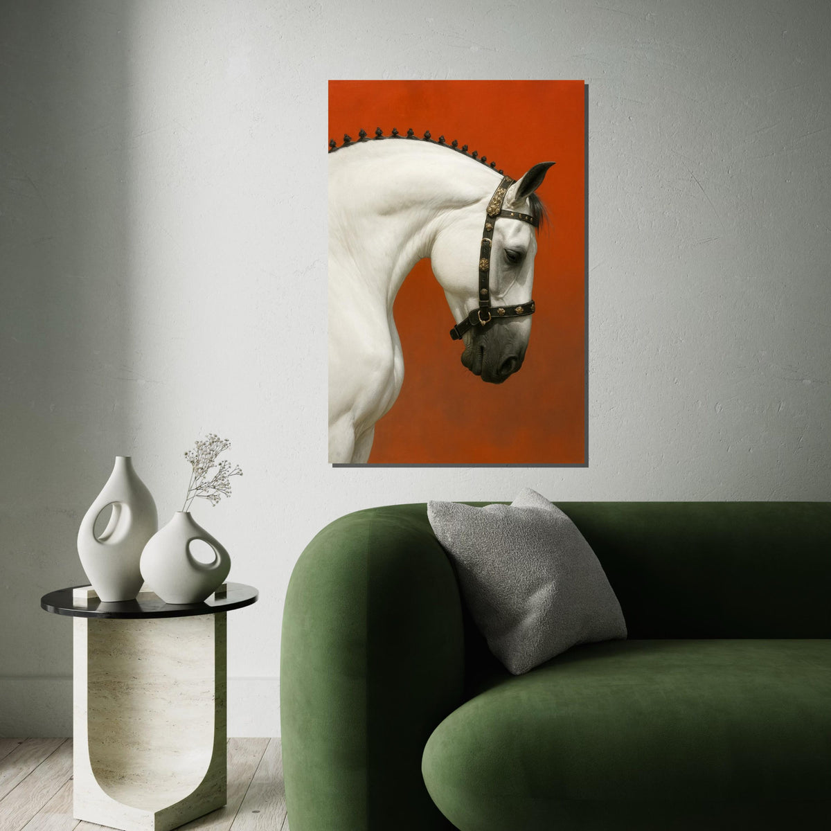 Elegant White Horse, Majestic Horse Portrait, Equine Art Canvas, Animal Wall Art, Wall Art Canvas Design, Ready to Hang Decoration