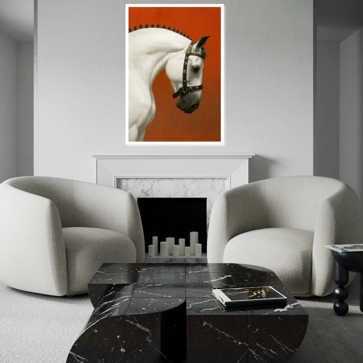 Elegant White Horse, Majestic Horse Portrait, Equine Art Canvas, Animal Wall Art, Wall Art Canvas Design, Ready to Hang Decoration