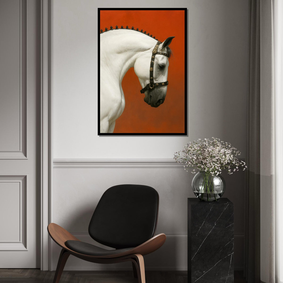 Elegant White Horse, Majestic Horse Portrait, Equine Art Canvas, Animal Wall Art, Wall Art Canvas Design, Ready to Hang Decoration