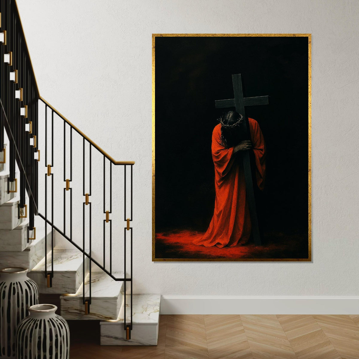 Crimson Passion Canvas, Divine Cross Wall Art, Religious Canvas Art, Wall Art Canvas Design, Ready to Hang Spiritual Decoration, Print Art