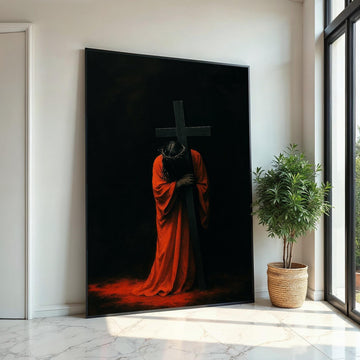 Crimson Passion Canvas, Divine Cross Wall Art, Religious Canvas Art, Wall Art Canvas Design, Ready to Hang Spiritual Decoration, Print Art