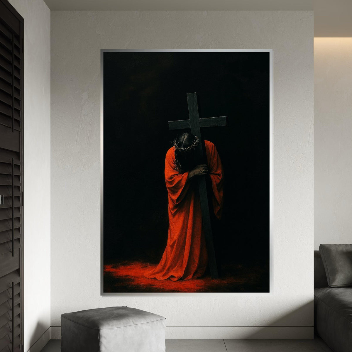 Crimson Passion Canvas, Divine Cross Wall Art, Religious Canvas Art, Wall Art Canvas Design, Ready to Hang Spiritual Decoration, Print Art