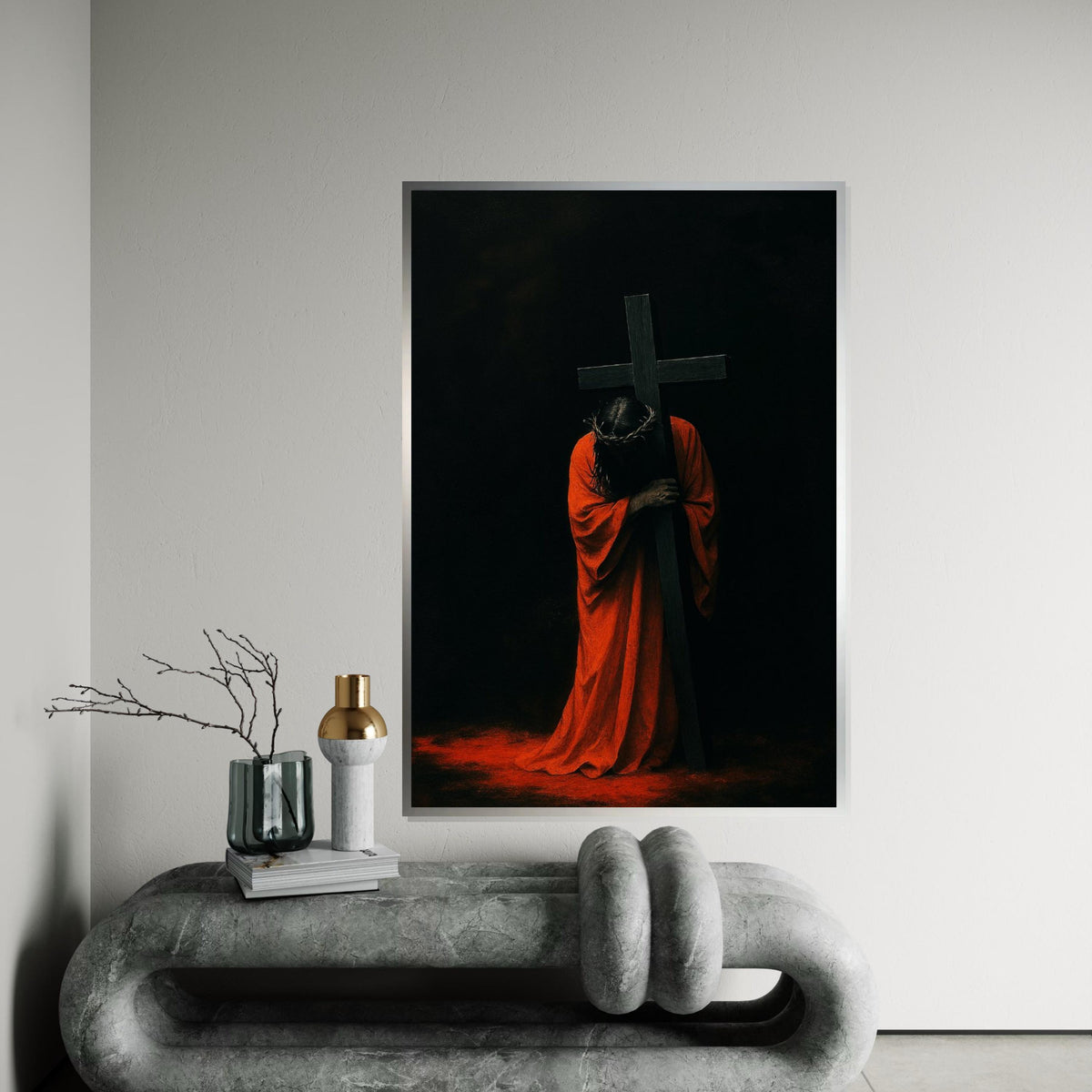 Crimson Passion Canvas, Divine Cross Wall Art, Religious Canvas Art, Wall Art Canvas Design, Ready to Hang Spiritual Decoration, Print Art