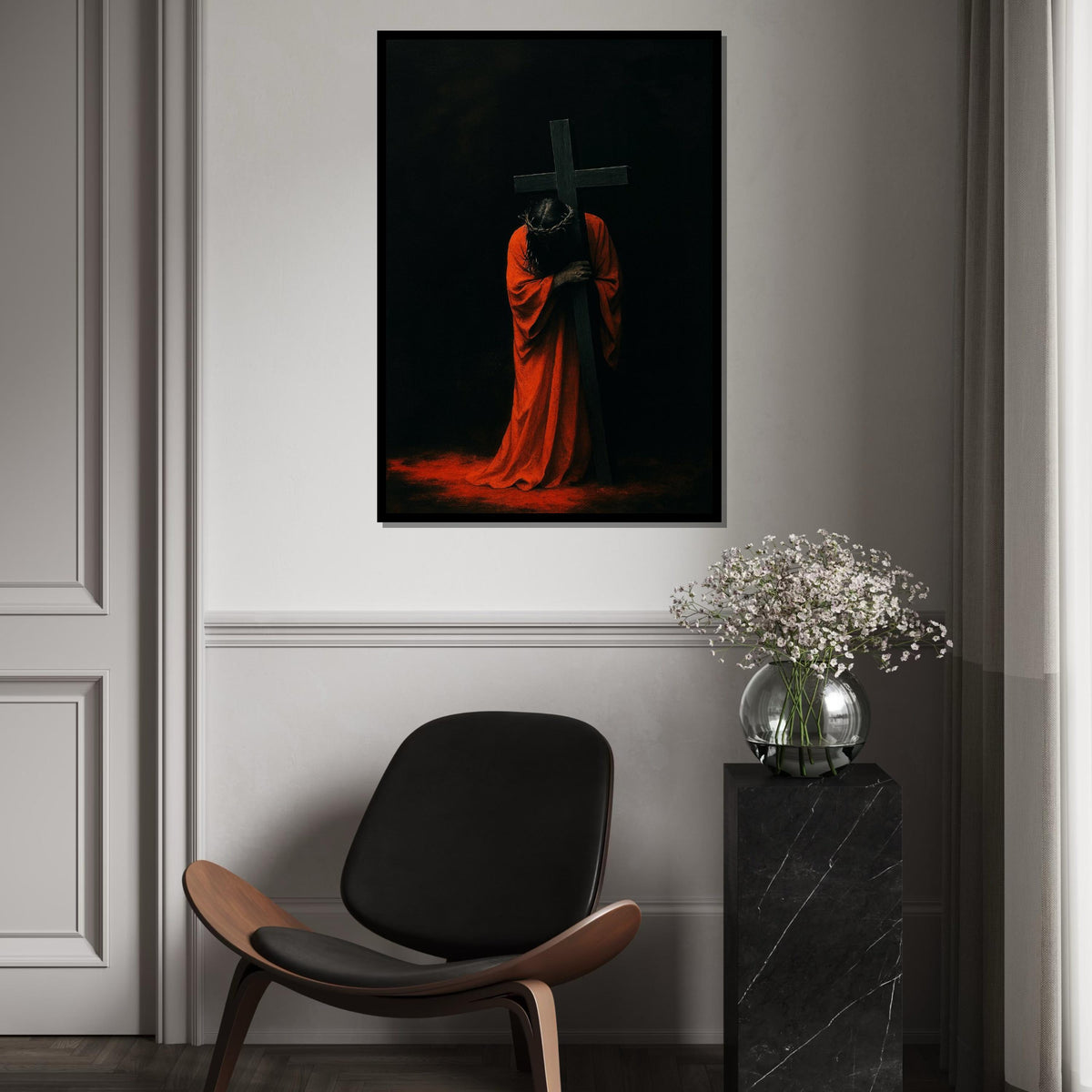 Crimson Passion Canvas, Divine Cross Wall Art, Religious Canvas Art, Wall Art Canvas Design, Ready to Hang Spiritual Decoration, Print Art