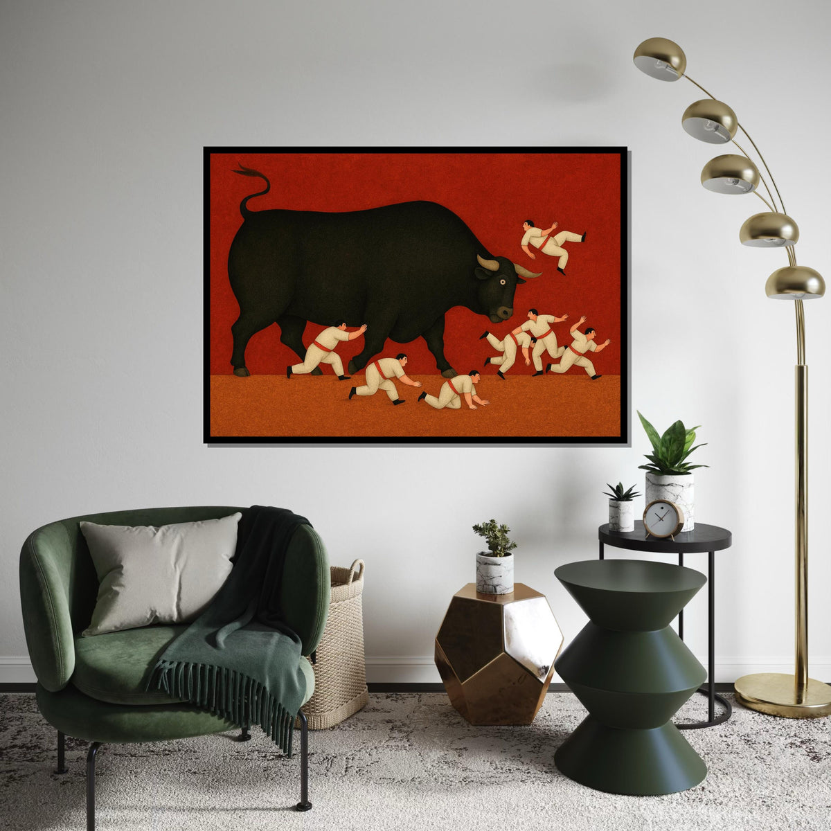Giant Bull Canvas Art, Bull Running Wall Print, Surreal Bull Poster, Bold Art Canvas Design, Ready to Hang, Action Scene Wall Decor