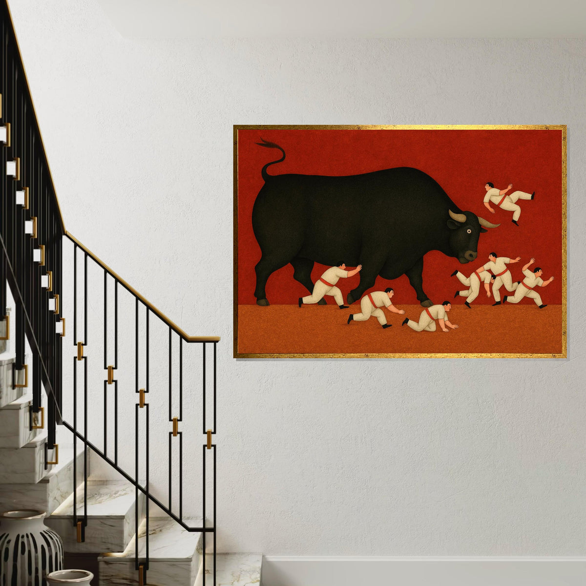 Giant Bull Canvas Art, Bull Running Wall Print, Surreal Bull Poster, Bold Art Canvas Design, Ready to Hang, Action Scene Wall Decor