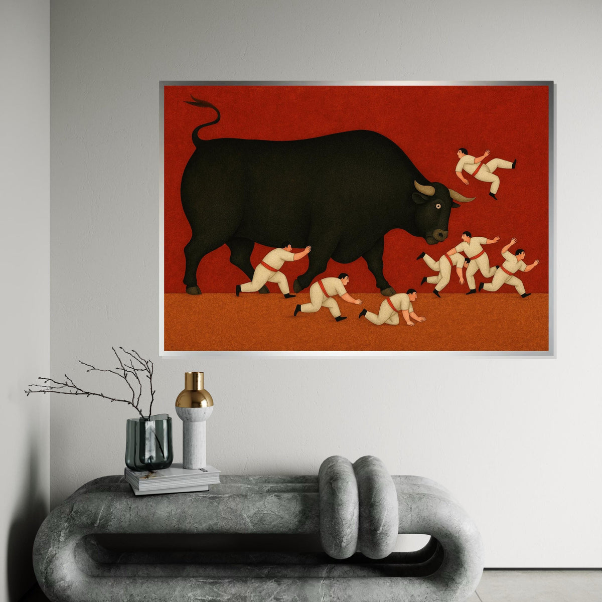 Giant Bull Canvas Art, Bull Running Wall Print, Surreal Bull Poster, Bold Art Canvas Design, Ready to Hang, Action Scene Wall Decor