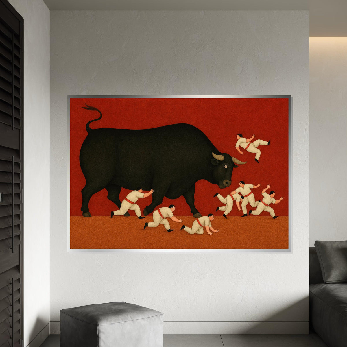 Giant Bull Canvas Art, Bull Running Wall Print, Surreal Bull Poster, Bold Art Canvas Design, Ready to Hang, Action Scene Wall Decor