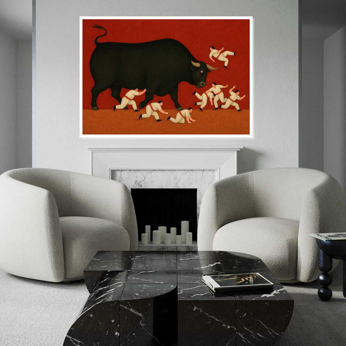 Giant Bull Canvas Art, Bull Running Wall Print, Surreal Bull Poster, Bold Art Canvas Design, Ready to Hang, Action Scene Wall Decor