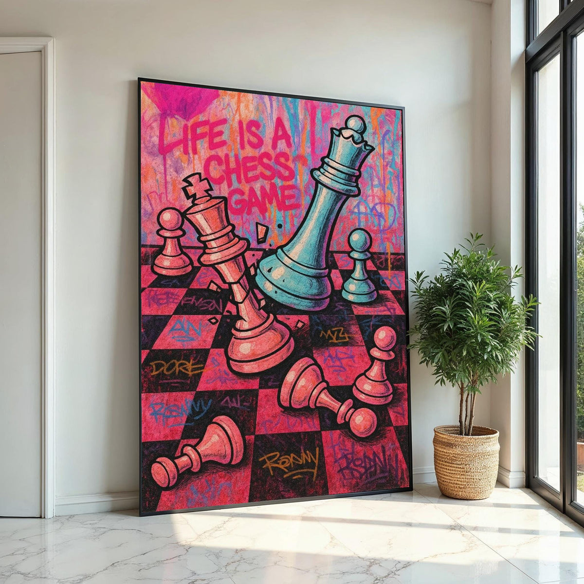 Life Chess Canvas, Chess Game Wall Art, Colorful Graffiti Chess Print, Abstract Art, Wall Art Canvas Design, Ready To Hang Decoration