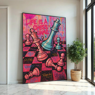 Life Chess Canvas, Chess Game Wall Art, Colorful Graffiti Chess Print, Abstract Art, Wall Art Canvas Design, Ready To Hang Decoration