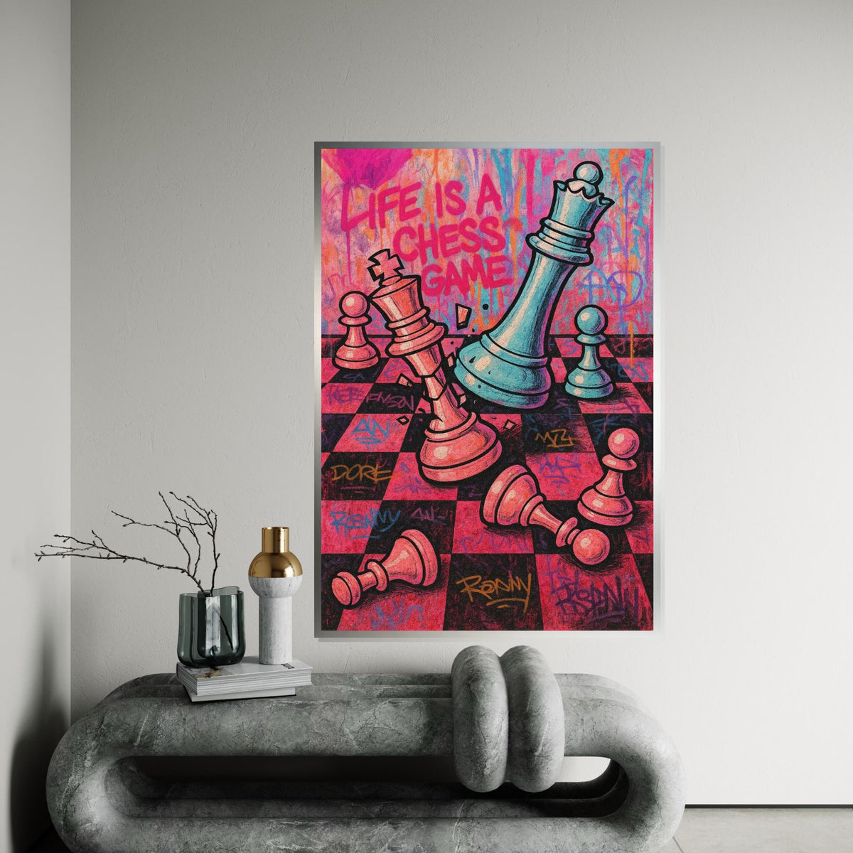 Life Chess Canvas, Chess Game Wall Art, Colorful Graffiti Chess Print, Abstract Art, Wall Art Canvas Design, Ready To Hang Decoration
