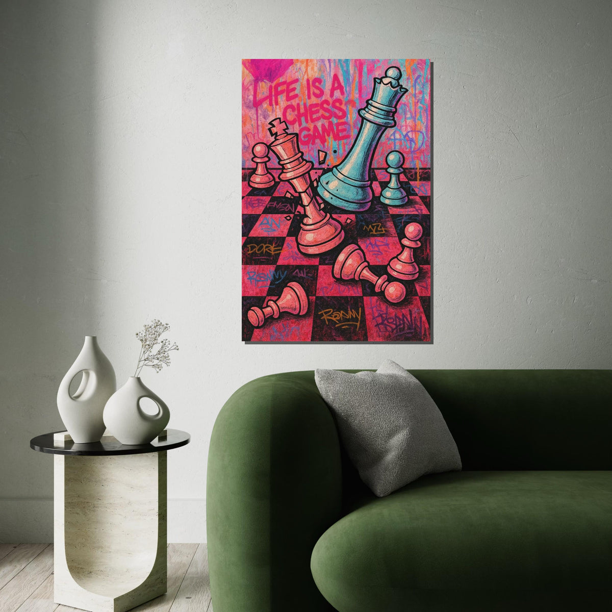 Life Chess Canvas, Chess Game Wall Art, Colorful Graffiti Chess Print, Abstract Art, Wall Art Canvas Design, Ready To Hang Decoration