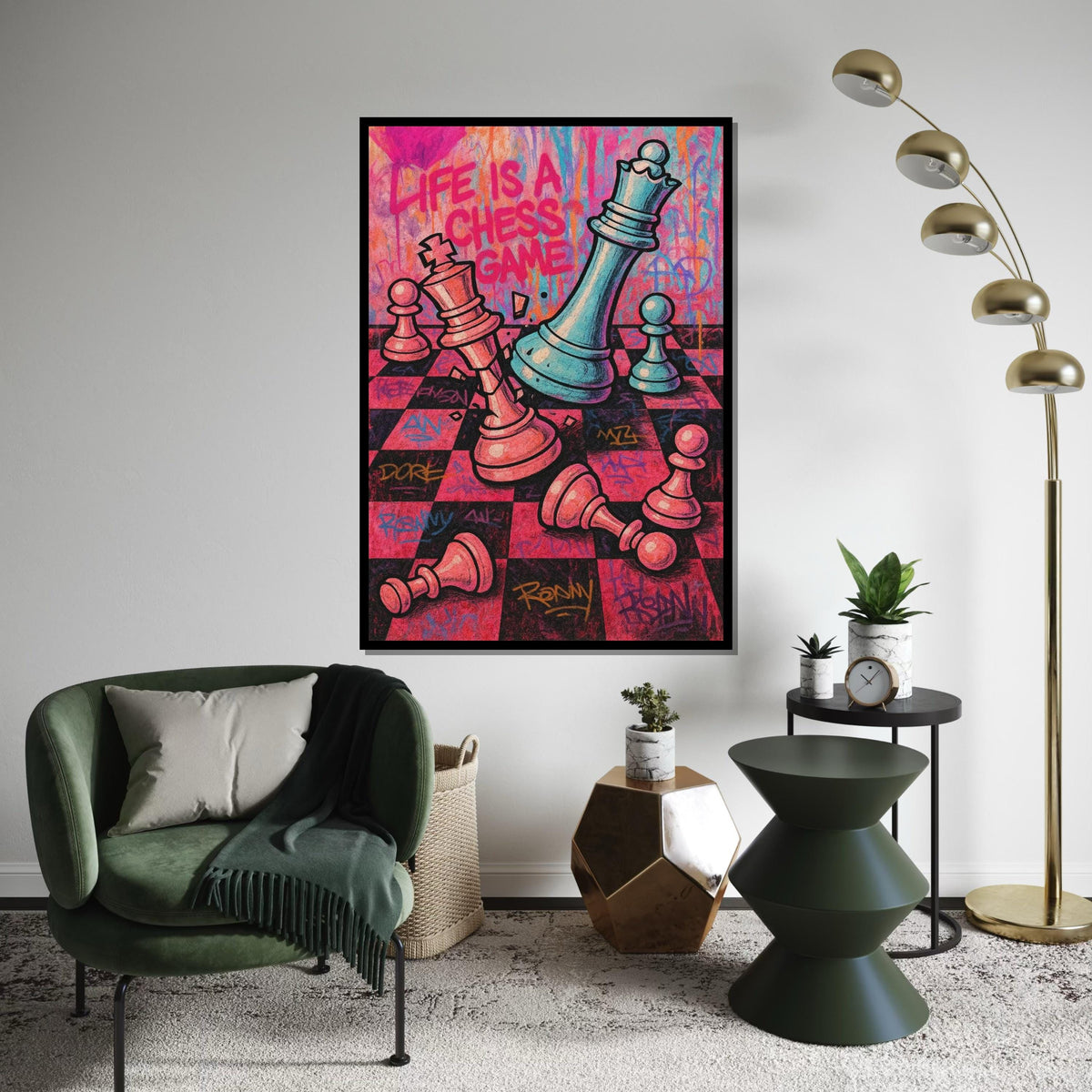 Life Chess Canvas, Chess Game Wall Art, Colorful Graffiti Chess Print, Abstract Art, Wall Art Canvas Design, Ready To Hang Decoration