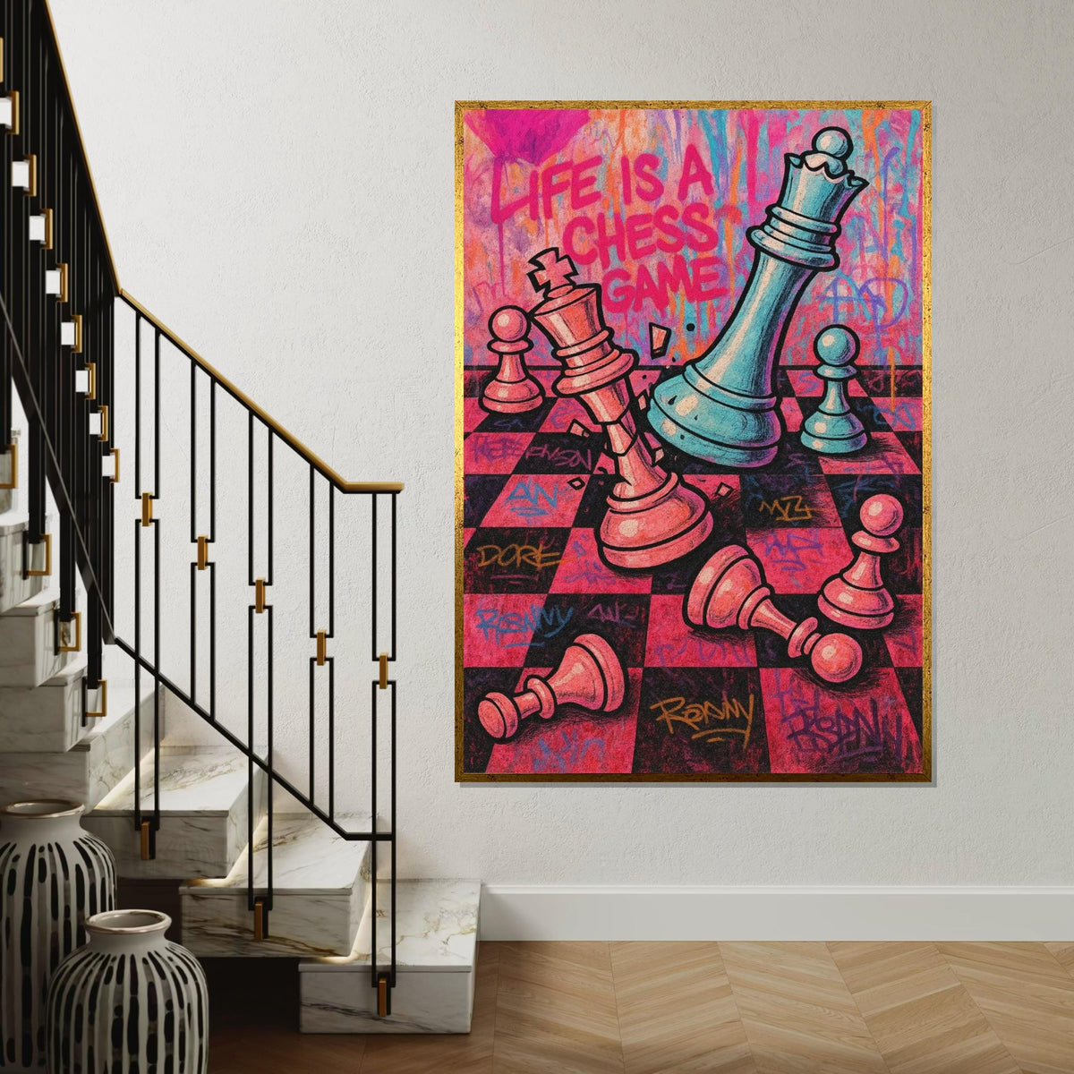 Life Chess Canvas, Chess Game Wall Art, Colorful Graffiti Chess Print, Abstract Art, Wall Art Canvas Design, Ready To Hang Decoration