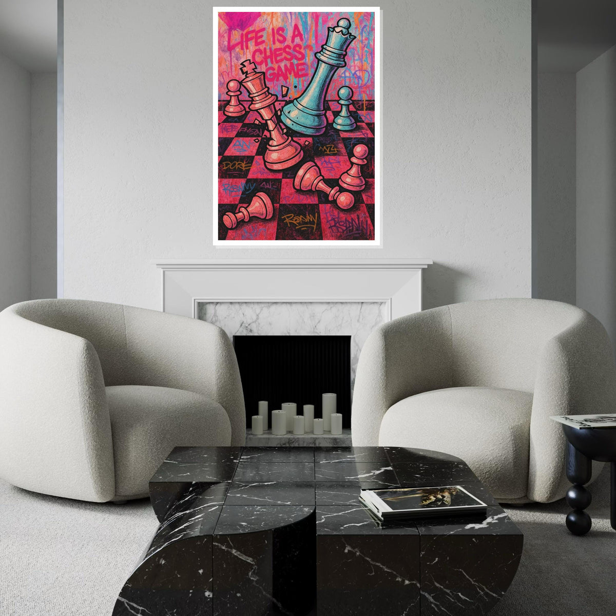 Life Chess Canvas, Chess Game Wall Art, Colorful Graffiti Chess Print, Abstract Art, Wall Art Canvas Design, Ready To Hang Decoration