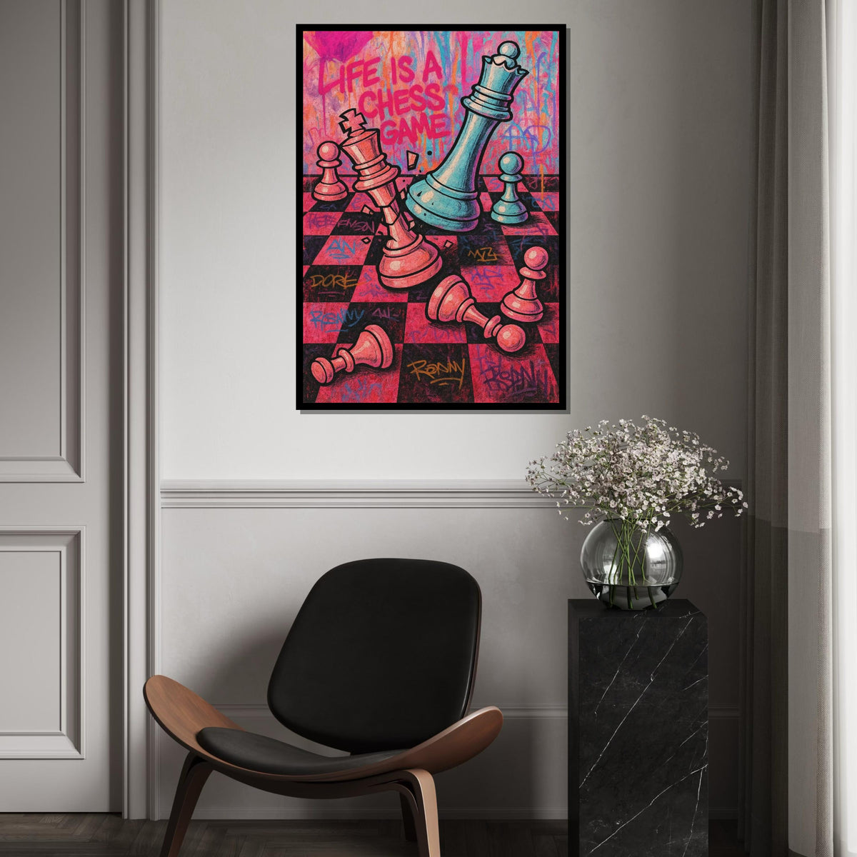 Life Chess Canvas, Chess Game Wall Art, Colorful Graffiti Chess Print, Abstract Art, Wall Art Canvas Design, Ready To Hang Decoration