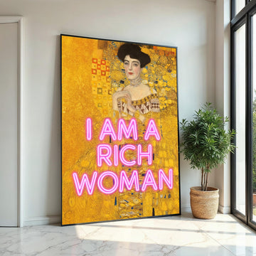 Rich Woman Neon Canvas, Gustav Klimt Art, Portrait Wall Art, Modern Gold Print, Wall Art Canvas Design, Ready To Hang Decoration